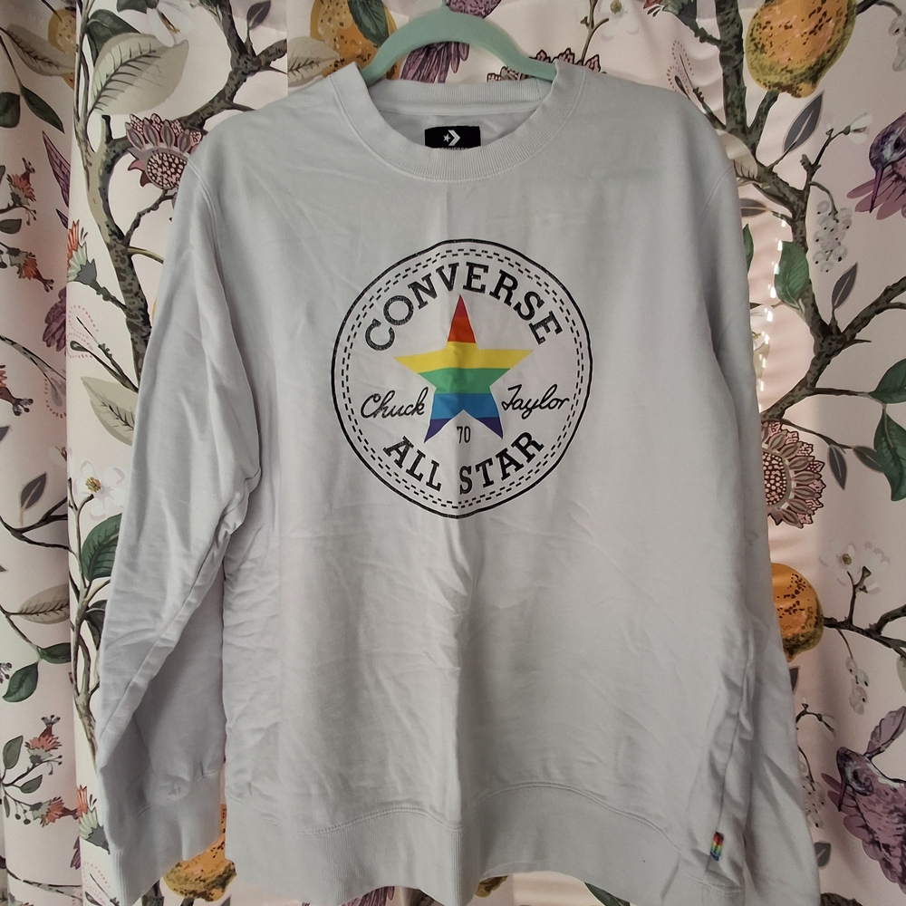 Converse White Sweatshirt with Rainbow Logo